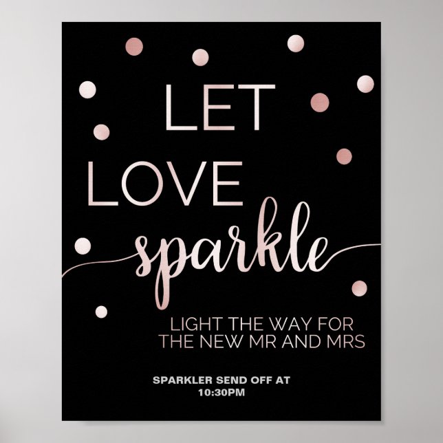 Póster Rosa De Oro Y Glam Negro De La Sparkler De Confett (Frente)
