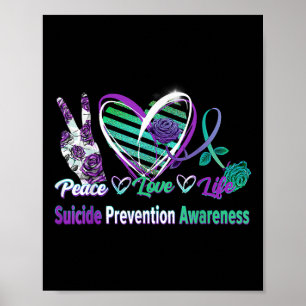 Póster Rosa de Paz de Heart Ribbon Ama Suicidio de Salud 