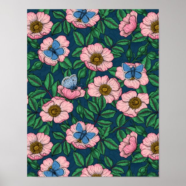 Póster Rosa de perro y mariposas (Frente)