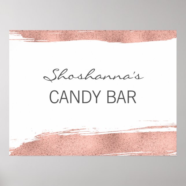 Póster Rosa de pincel de oro Bat Mitzvah Candy Bar (Frente)