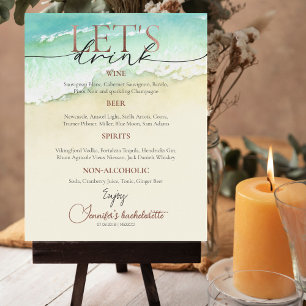 Póster Rosa de playa Guión Bachelorette Bebidas Menú Rótu