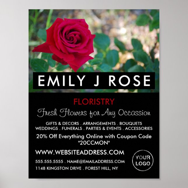 Póster Rosa de Red Crimson, publicidad de Floristry (Frente)