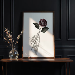 Póster Rosa de retención de mano de color de agua gótico