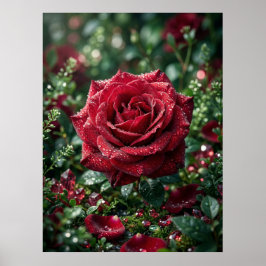 Póster Rosa de Rocío de Lujo Macro Floración