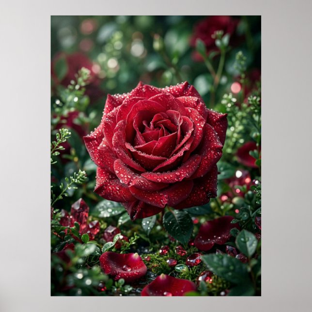 Póster Rosa de Rocío de Lujo Macro Floración (Frente)