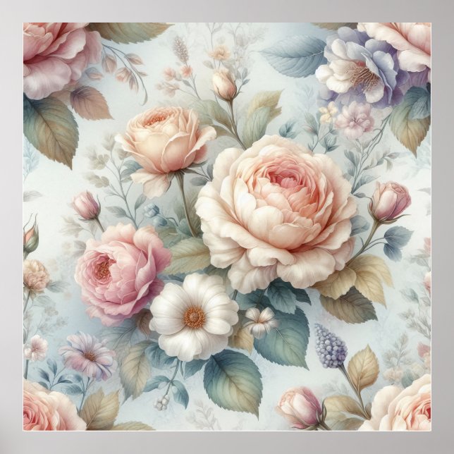Póster Rosa de Shabby Chic Antique (Frente)