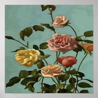 Póster Rosa de té de época y Rosas de Rubor