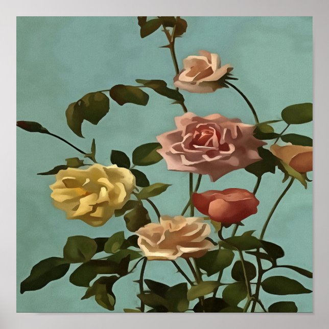 Póster Rosa de té de época y Rosas de Rubor (Frente)