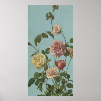 Póster Rosa de té de época y Rosas de Rubor