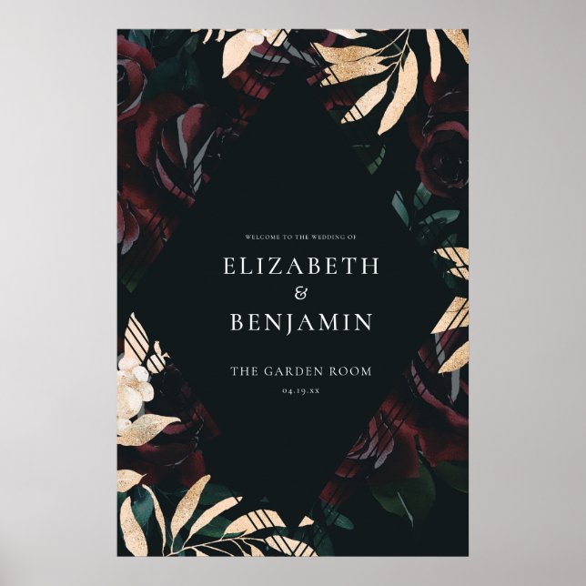 Póster Rosa de terciopelo oscuro de Borgoña | Bienvenida  (Frente)