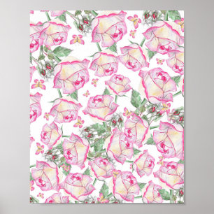 Póster Rosa de verano amarillo rosado romántico floral