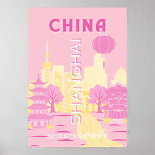 Póster Rosa de Viajes a Shanghai China