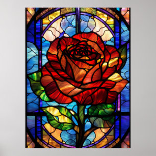 Póster Rosa de vidrio manchado
