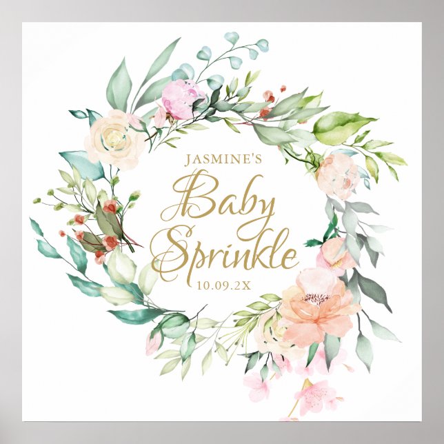 Póster Rosa de Woodland Guión de oro Bebé Rótulo de rocia (Frente)