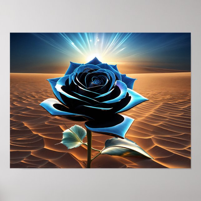Póster Rosa del Desierto Metálico Azul (Frente)