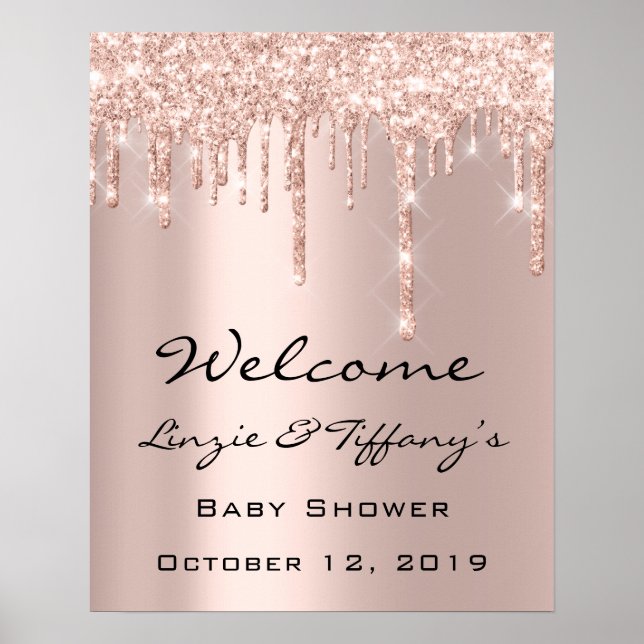 Póster Rosa del Poster de Bienvenida boda Dris Baby Showe (Frente)