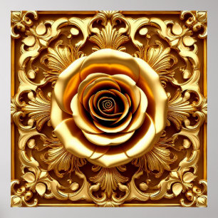Póster Rosa dorada elegante con marco decorativo ornament