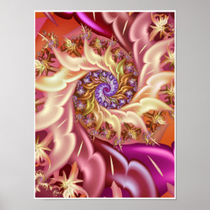 Póster Rosa Dorada Espiral Vortice Abstracto Fractal