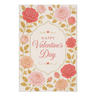 Póster Rosa Dorada Romance de San Valentín