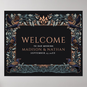 Póster Rosa Dorado Cuervo Floral Encantado de Boda Bienve