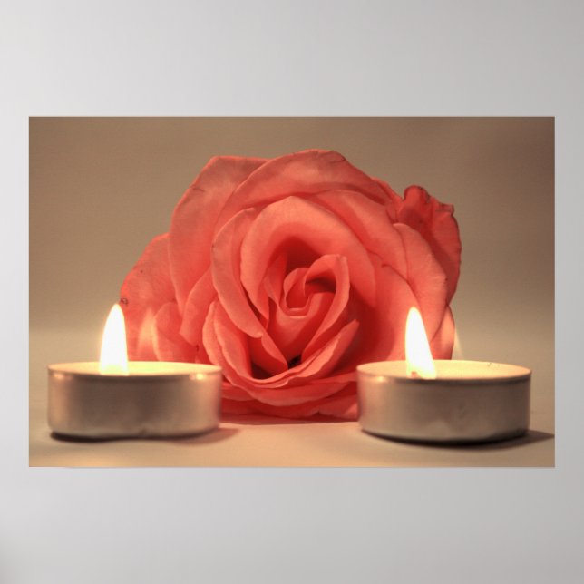 Póster rosa dos velas foto floral rosa (Frente)