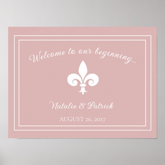 Póster Rosa Dusty Fleur de Lis Poster Boda (Frente)