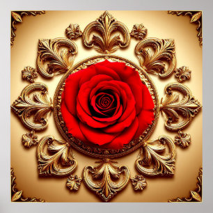 Póster Rosa elegante con marco decorativo ornamentado