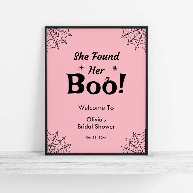 Póster Rosa Encontró Su Ducha De Boo Halloween Bridal (Pink She Found Her Boo Halloween Bridal Shower Welcome Sign   )