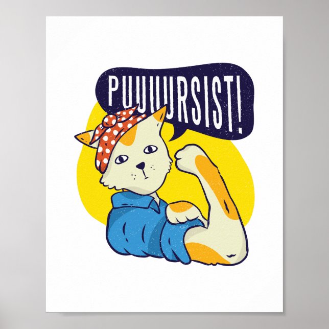 Póster Rosa feminista divertida Riveter CAT PERSISTE (Frente)