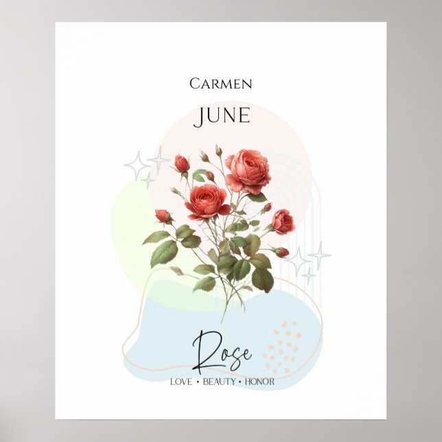 Póster Rosa Flor de Cumpleaños de Junio (Frente)