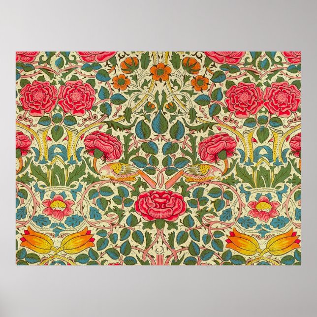Póster Rosa Floral Chintz Rosa William Morris (Frente)