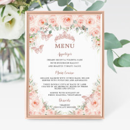 Póster Rosa floral de Rubor Gold Quinceanera Menú de cump