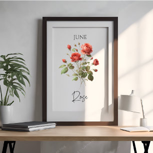 Póster Rosa floral del mes de nacimiento de junio