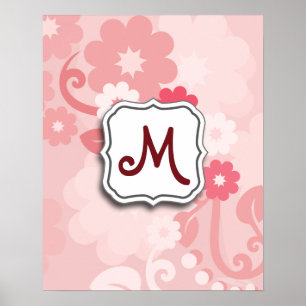 Póster Rosa floral del remolino abstracto con el monogram