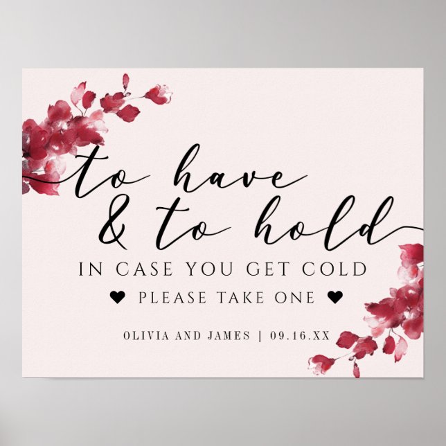 Póster Rosa Floral para tener y mantener Rótulo Boda (Frente)