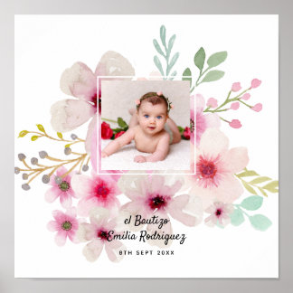 Póster Rosa floral rosa FOTO BAUTIZO Chicas de bautismo n