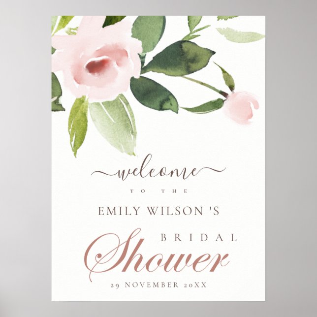 PÓSTER ROSA FLORAL SUAVE BIENVENIDA A LA BODA (Frente)