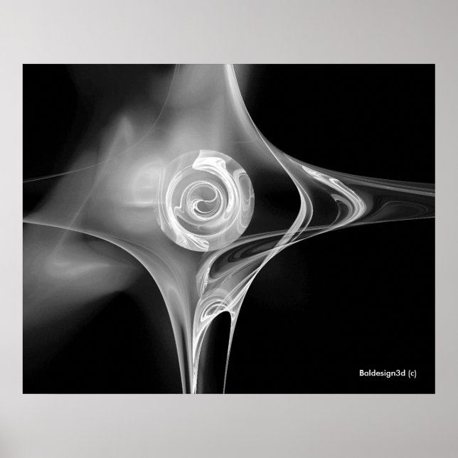 Póster ROSA FRACTAL, negro y blanco (Frente)