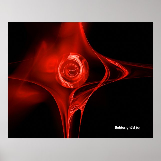 PÓSTER ROSA FRACTAL ROJO EN NEGRO (Frente)