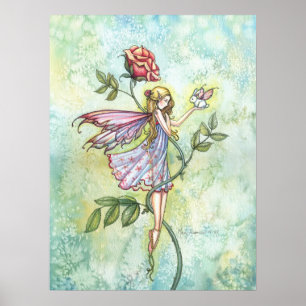 Póster Rosa Friend Flower Fairy and Bunny Art