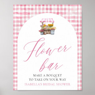 Póster Rosa Gingham Fresh Del Rótulo De Bar De Flores Del