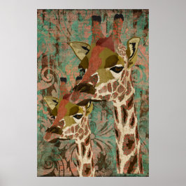 Póster Rosa Giraffes Damask Art Poster