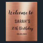 Póster Rosa Gold Black Elegant 30th Birthday Welcome<br><div class="desc">Elegante Rosa Relieve metalizado dorado negro Cualquier edad 30 años fondo de cumpleaños Poster de bienvenida</div>