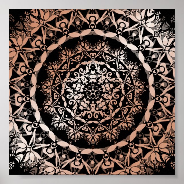 Póster Rosa Gold Black Floral Mandala (Frente)