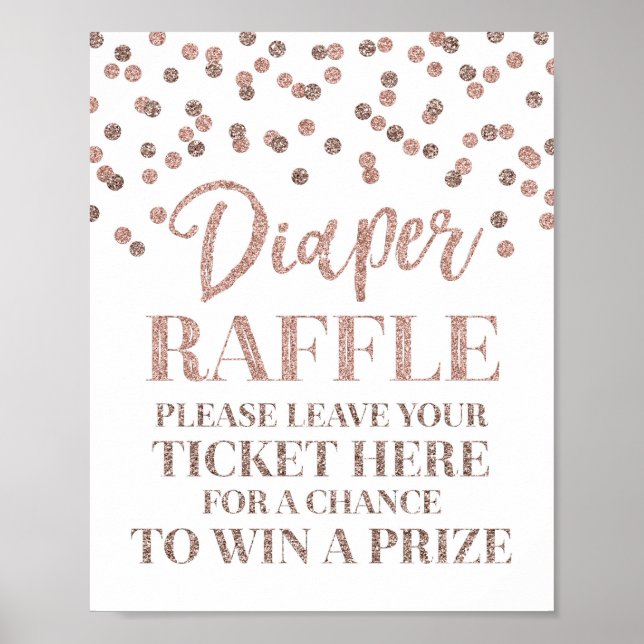 Póster Rosa Gold Confetti Diaper Raffle Baby Shower (Frente)
