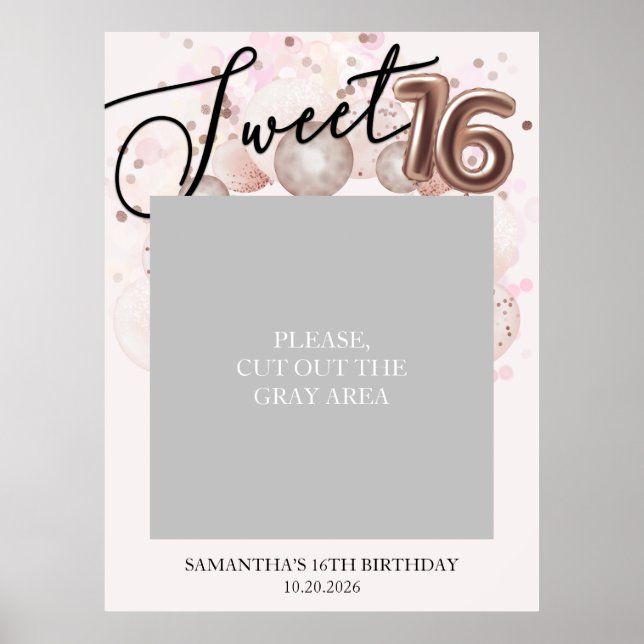 Póster Rosa Gold Sweet 16 Bday Balloons Foto Prop Pink (Frente)