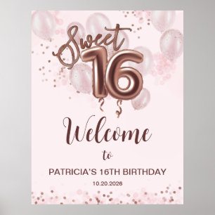 Póster Rosa Gold Sweet 16 Bday Balloons Rosa Signo de bie