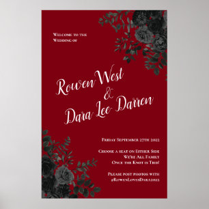 Póster Rosa gótico negro rojo elegante matrimonio