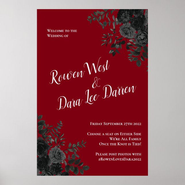 Póster Rosa gótico negro rojo elegante matrimonio (Frente)