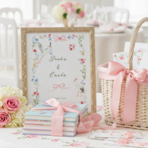 Póster Rosa Heirloom & Cintas Stork Libros y Tarjetas
